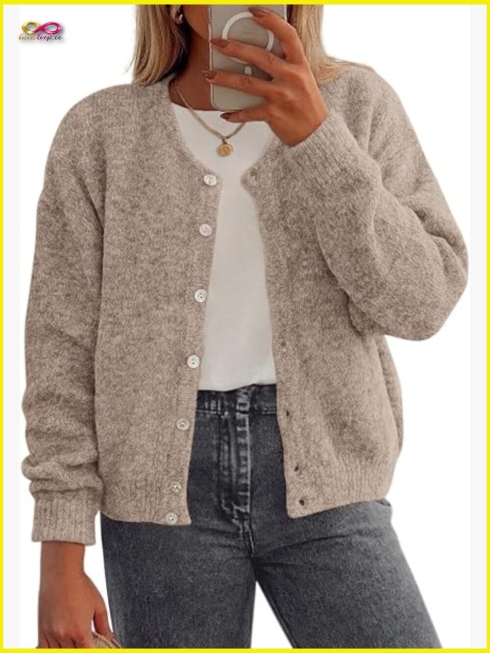 Lightweight Button Down Crewneck Loose Knit Cardigan Sweater Casual Trendy